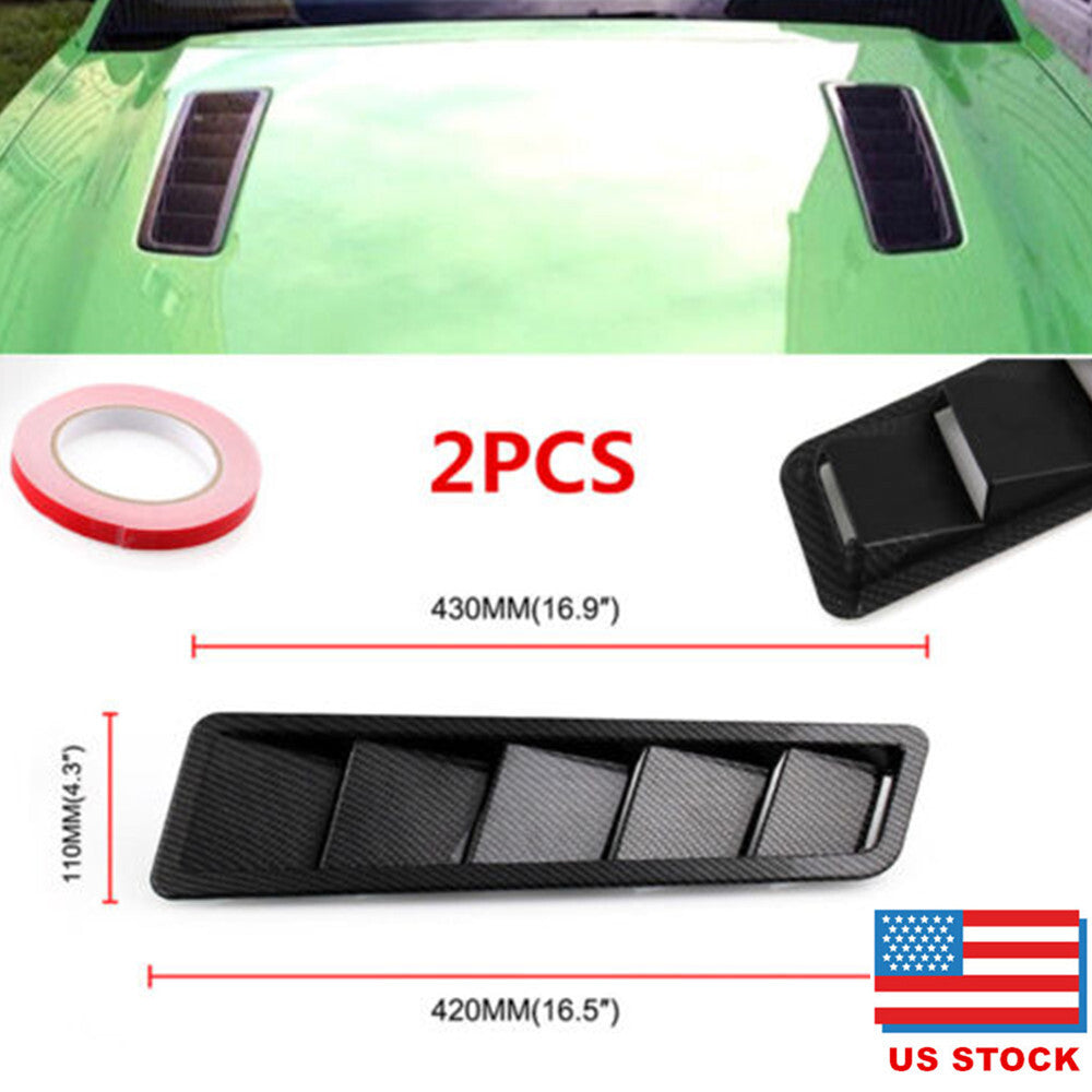 2x Racing Car Range Hood Vents Louver Cooling Panels with Carbon Pattern Matte Black Finish n