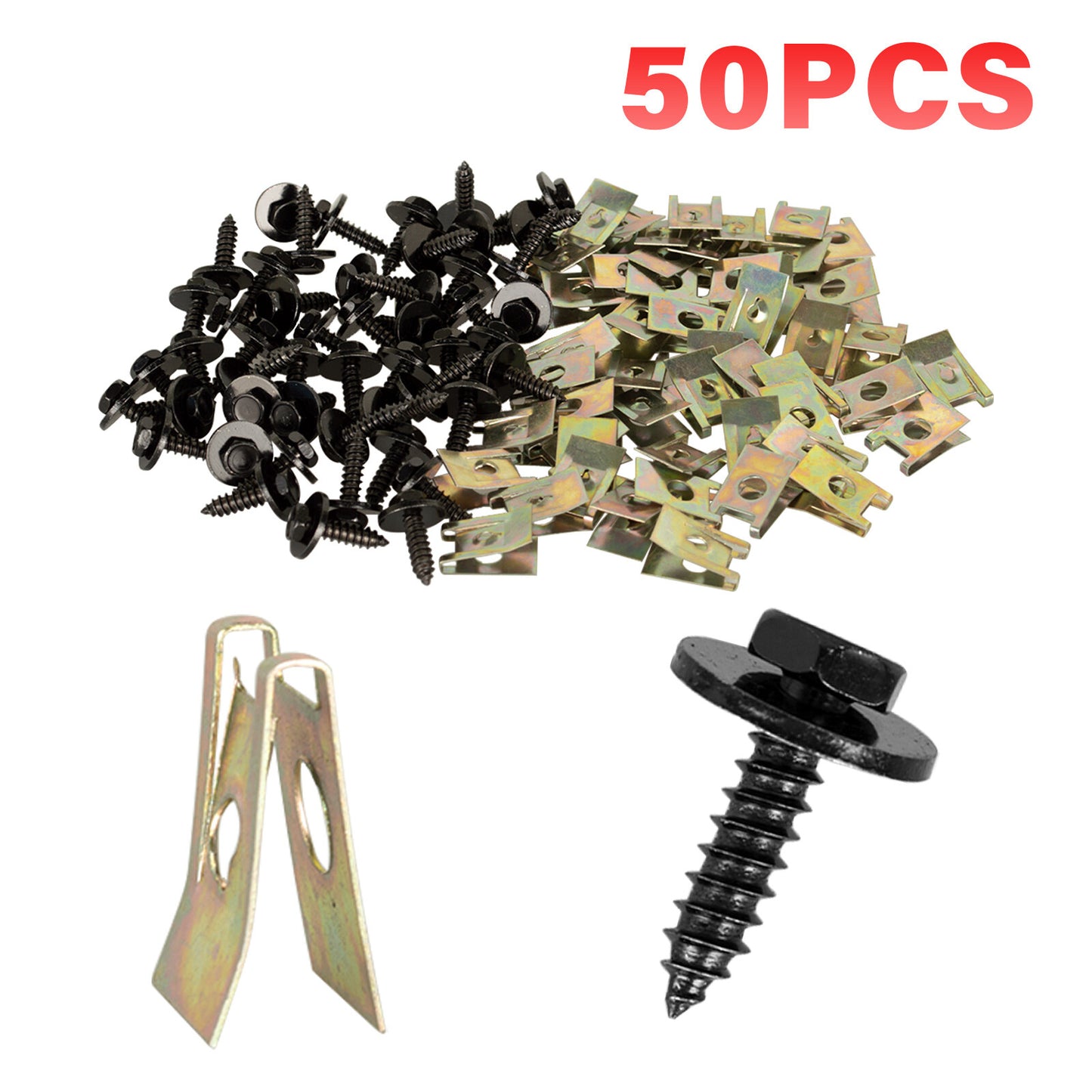 50x Metal Car Screw Body Fender Bumper Retainer U Nut Clips Gasket Fastener Kit