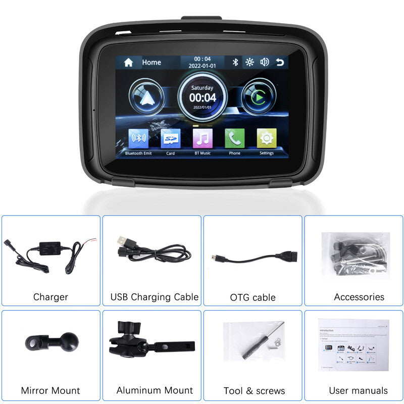 5-inch touchscreen motorcycle GPS for navigator with wireless CarPlay and waterproof USB - n