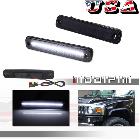 2-piece set of white LED side marker lights in front of the smoke lens, suitable for the for Hummer H2 from 2003 to 2009- v