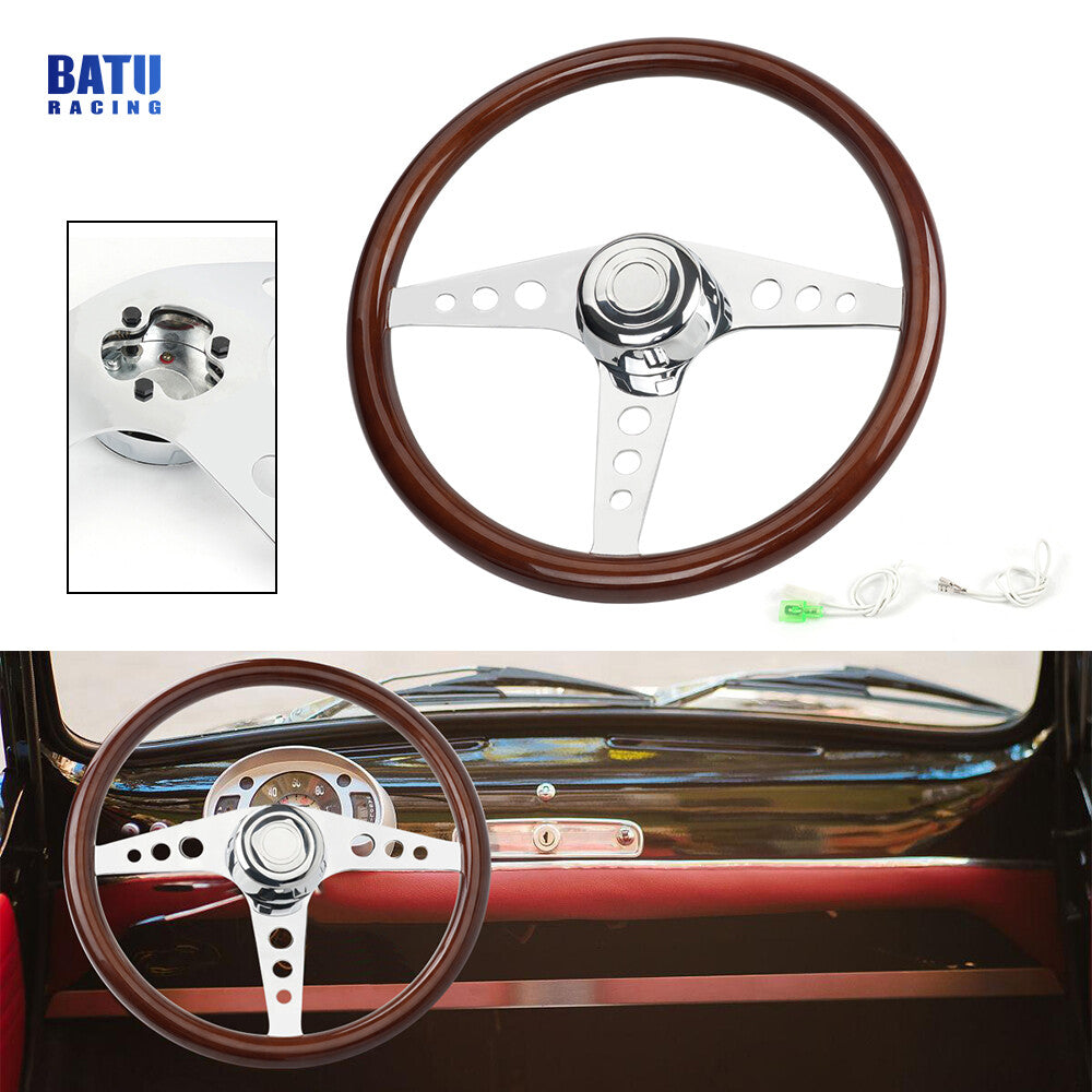 18 Wood Steering Wheel Chrome 3 Spoke for Freightliner / for Kenworth / for Peterbilt / for Volvo