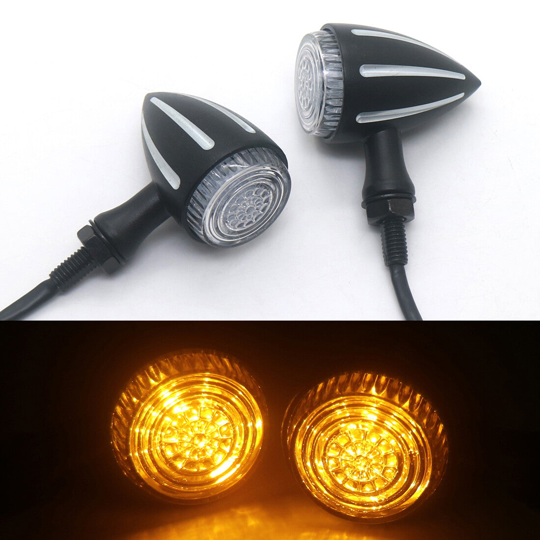 2X Motorcycle LED Black CNC Edge Cut Turn Signal Light for Harley Bobber Chopper Q