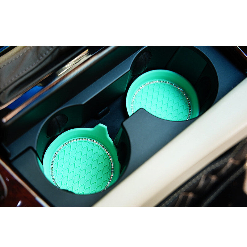 2x Bling Rhinestone Car Interior Cup Holder Insert Coaster Anti Slip Green