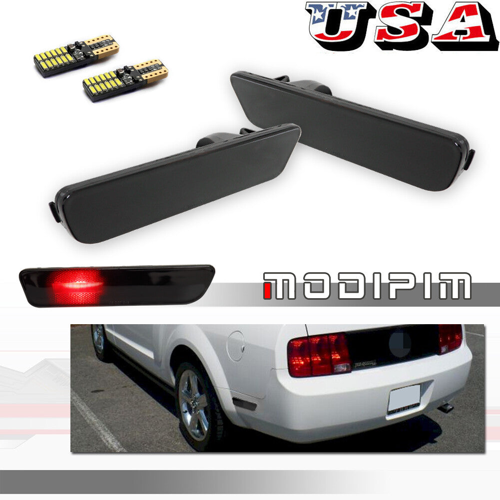 For 2005 - 2009 for Mustang Red LED Rear Bumper Side Marker Lights Smoke Lens - v