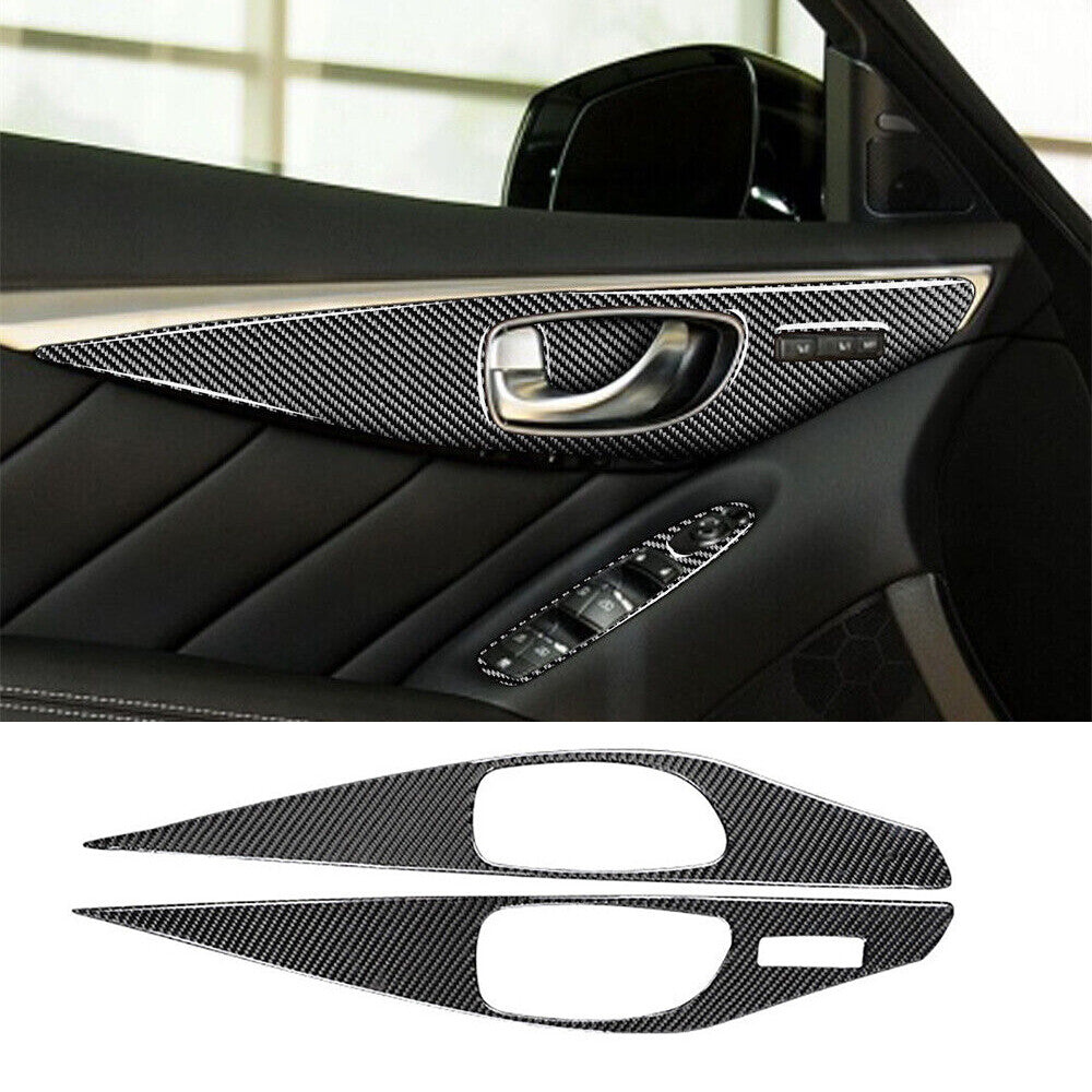 2Pcs Carbon Fiber Interior Door Panel Decorative Trim for Infiniti Q50 Q60 2014+