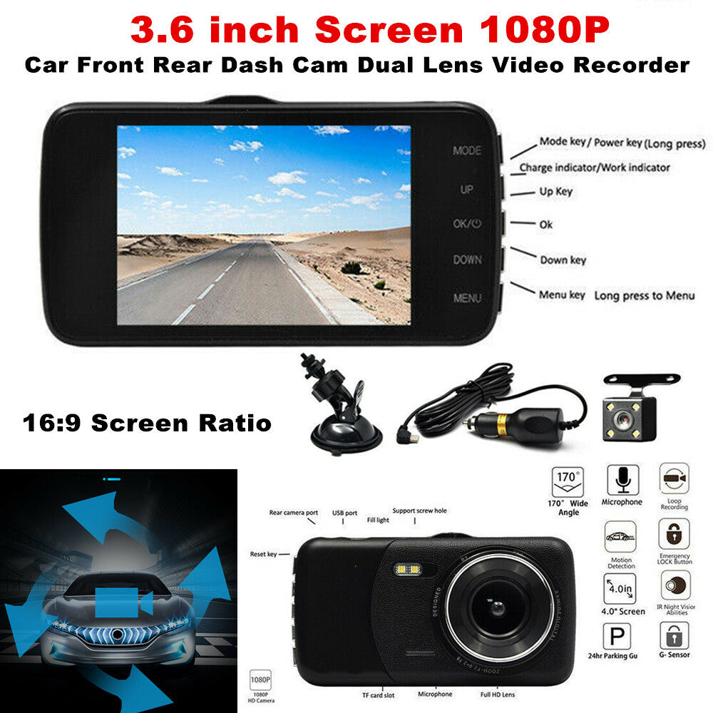 3.6-inch 1080P Car WDR Hidden Camera Front and Rear Dash Cam Dual Lens Recorder n