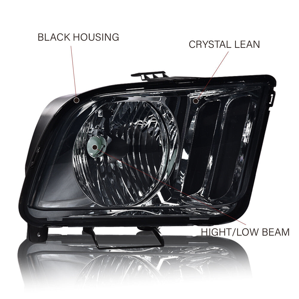 Fits 2005 - 2009 for Mustang Left and Right Smoke/Black Headlight Replacement - v
