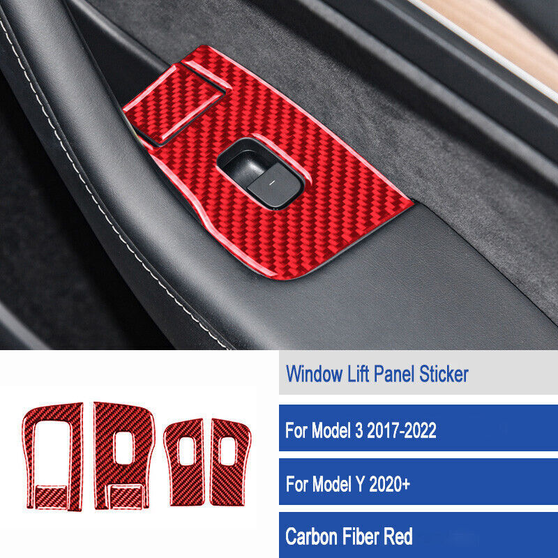 4-piece red carbon fiber window lift switch panel cover for Model 3 Y 17-22- n