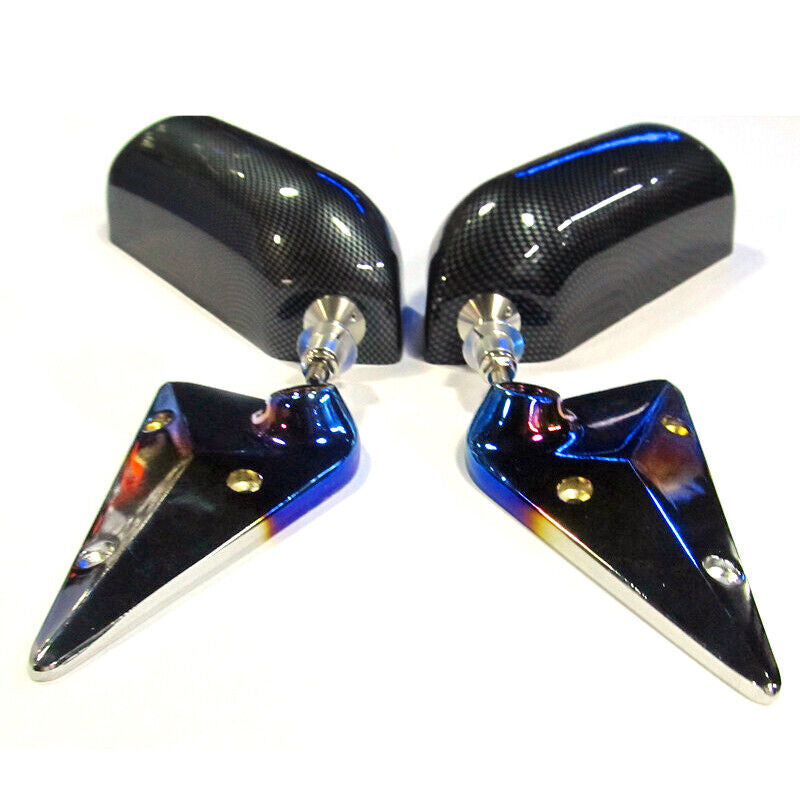 2-Piece Manually Adjustable Retro F1 Style Blue Side Mirrors with Carbon Fiber Exterior n