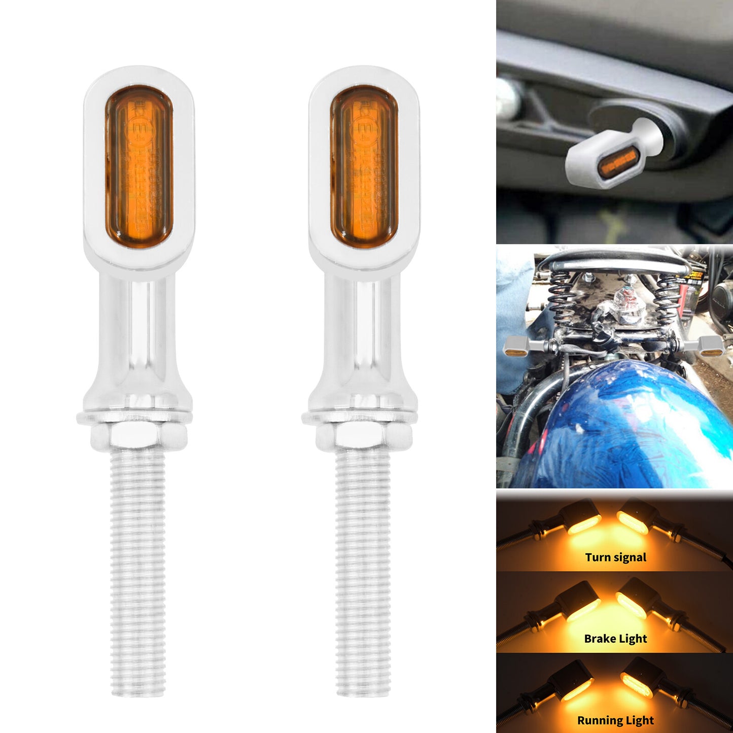2x Chrome Universal Rear Amber for Mini LED Turn Signal Indicator Blinker Light Q