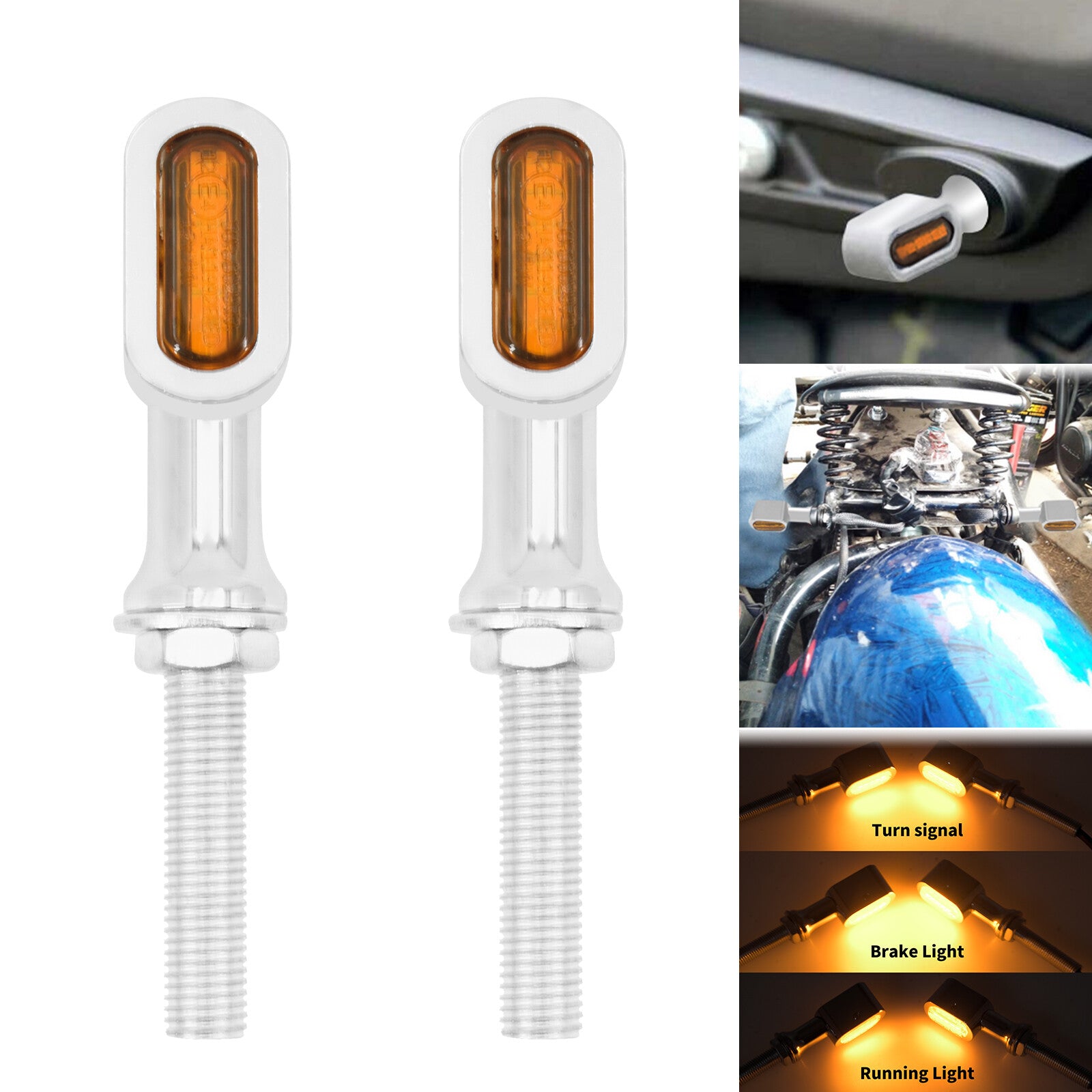 2x Chrome Universal Rear Amber for Mini LED Turn Signal Indicator Blinker Light Q