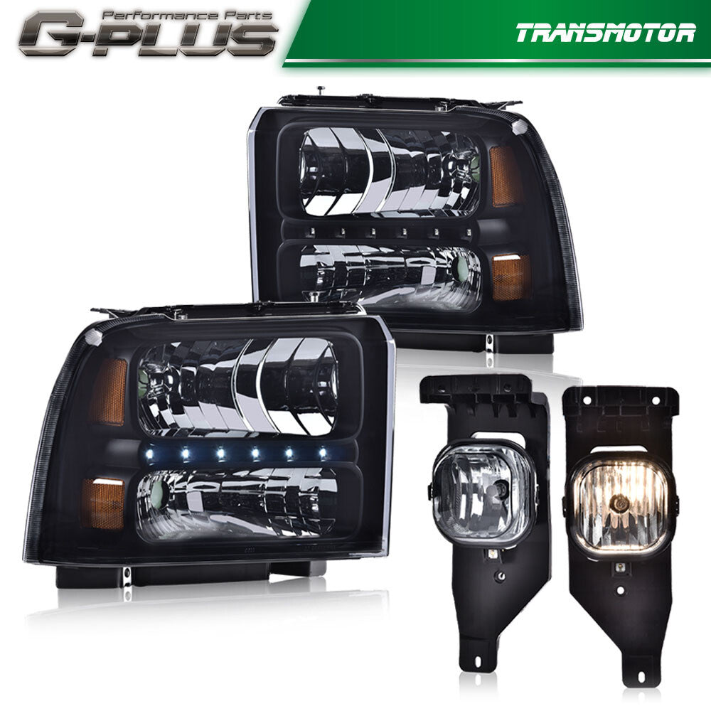 Fits 05-07 for F250-550 Super Duty 4X Cigarette Headlights and Clear Fog Lights - v