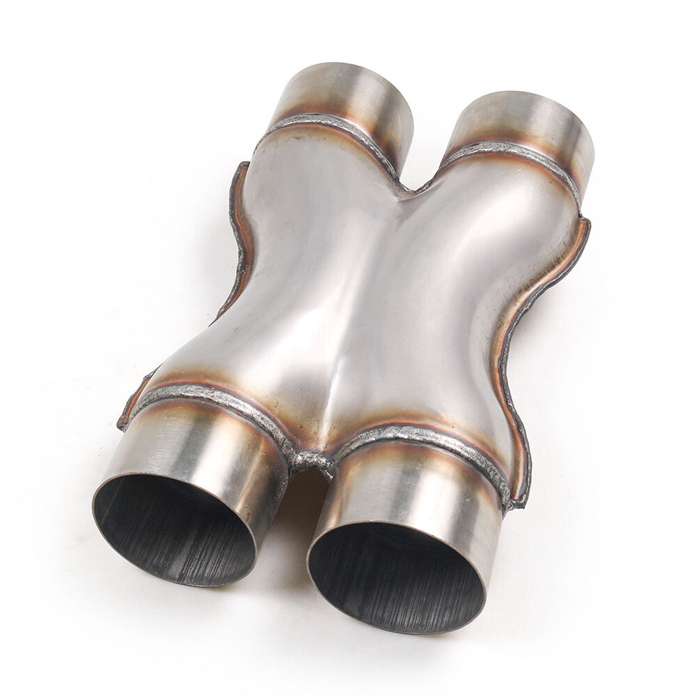 Crossover X Pipe Dual 2.25/2.5/3 In/Out Stainless Steel Muffler Exhaust Tip Q