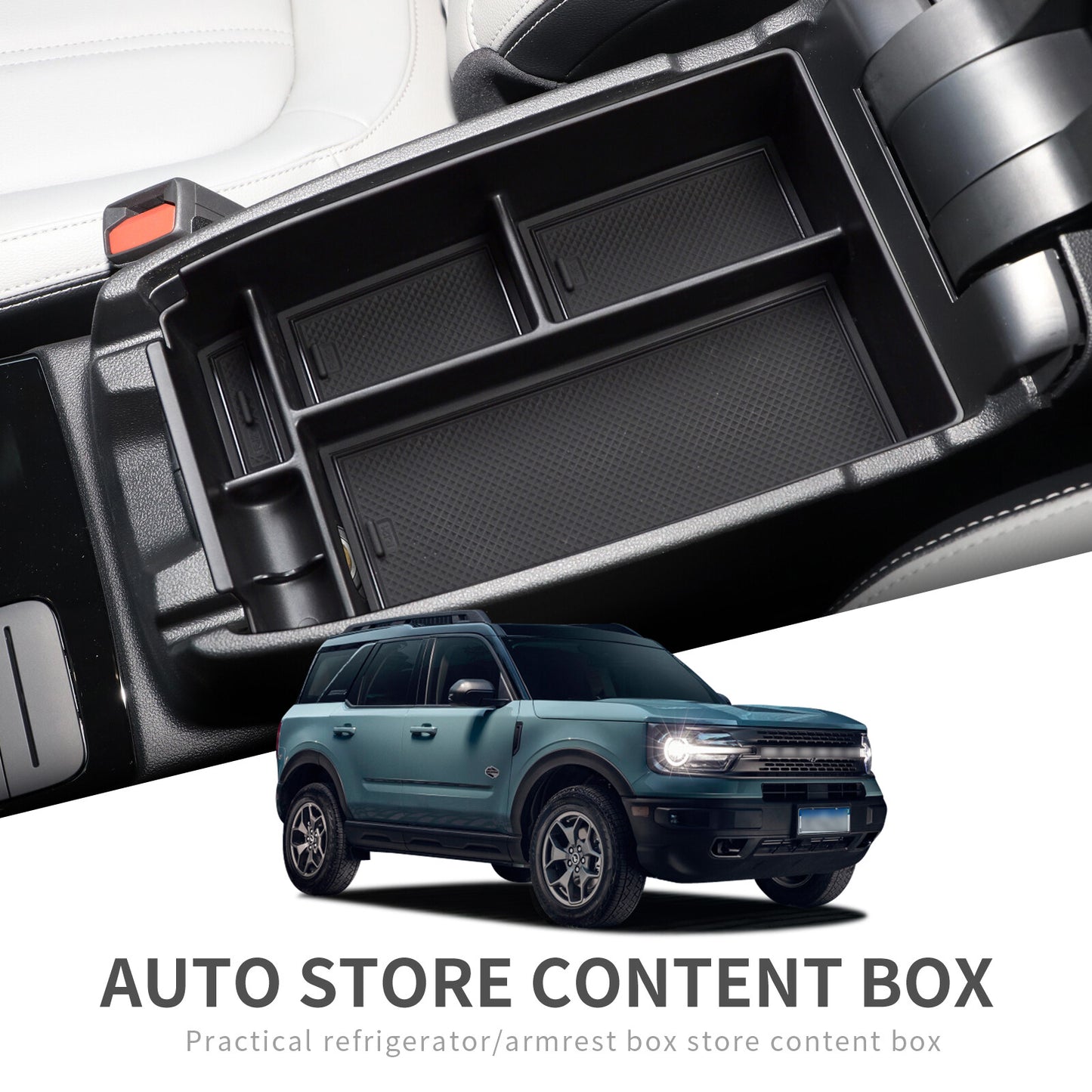 Car Armrest Storage Box for Ford Bronco Sport 2020 2021 Accessories Tidying Tray