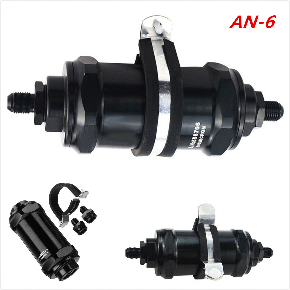 AN6 inline fuel filter for E85 ethanol with 100-micron stainless steel elements n