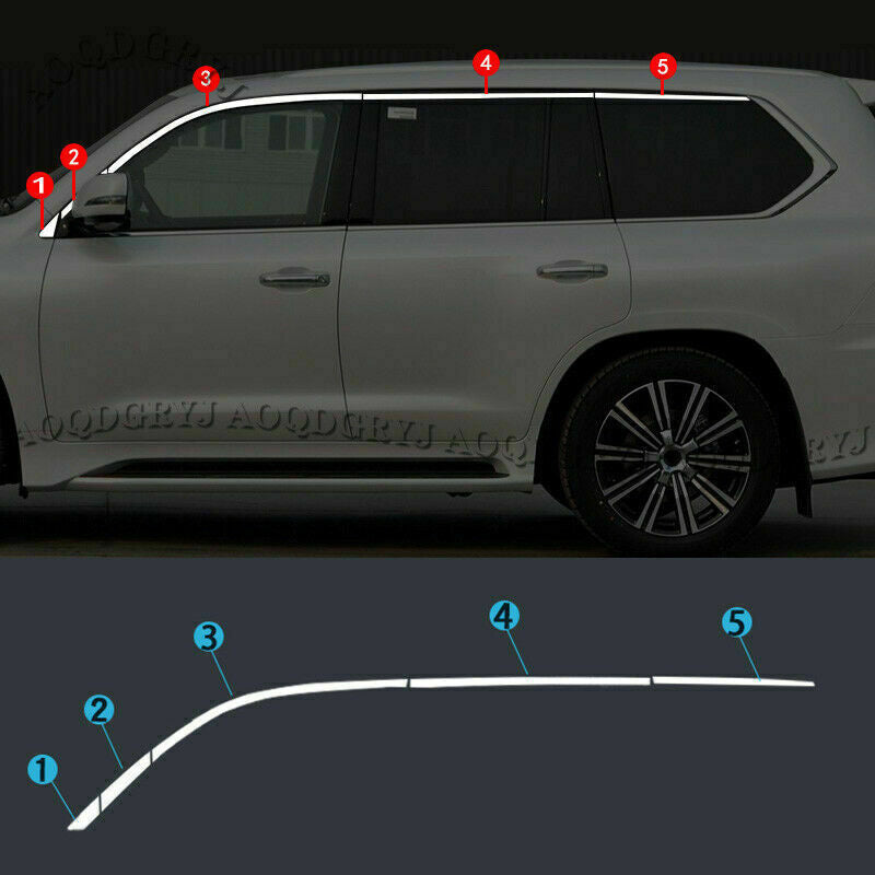 for LEXUS LX570 2016-2021 Chrome Steel Windows Strip Sill Molding Cover Trim 10p