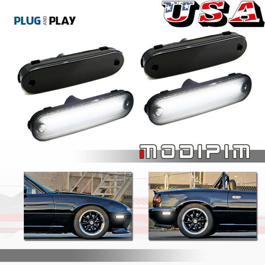 Smoke front and rear white LED side marker lights suitable for Mazda Miata MX-5 from 1990 to 2005- v