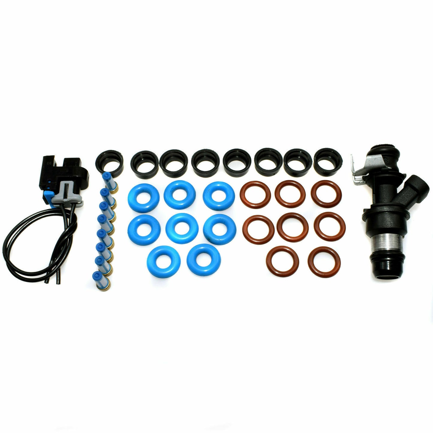 FUEL INJECTOR W/ REPAIR KIT O-RINGS FILTERS PINTEL CAPS W/ Connector 25317628
