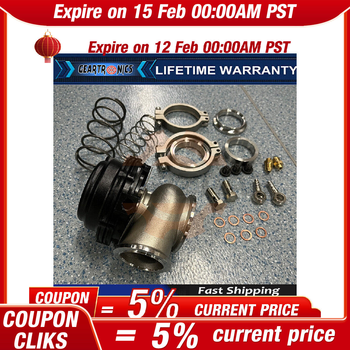 For Tial 44mm External Wastegate MVR V-Band Flange Turbo 14PSI Springs