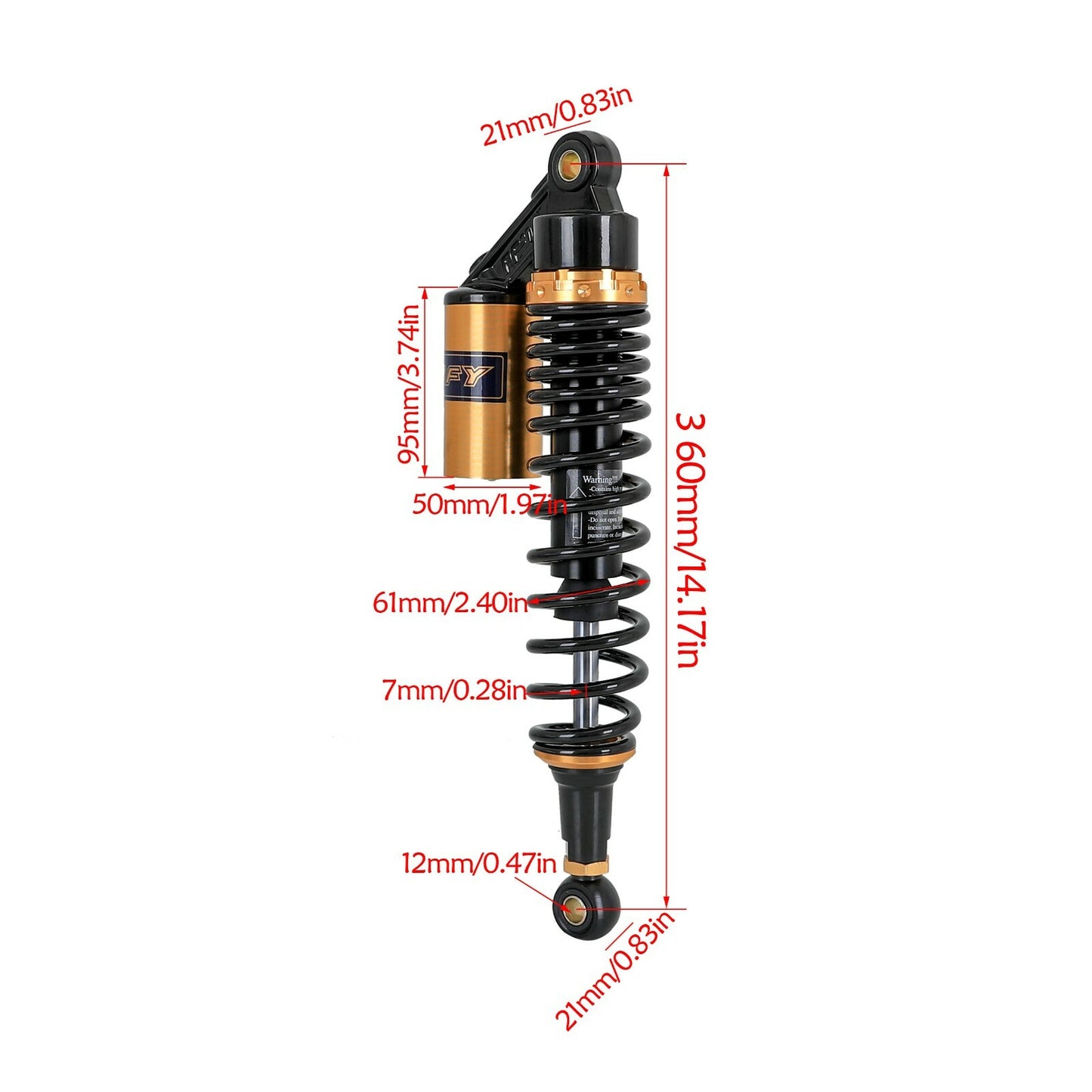 360mm 14-inch motorcycle air shock absorber for Kawasaki all-terrain vehicles, go-karts, four-wheel drive bikes