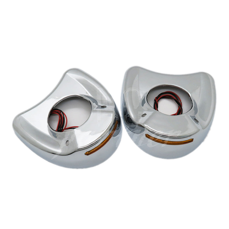 Chrome Fairing Mount Mirrors Amber LED Light Cover Caps for Harley Touring 96-13 Q