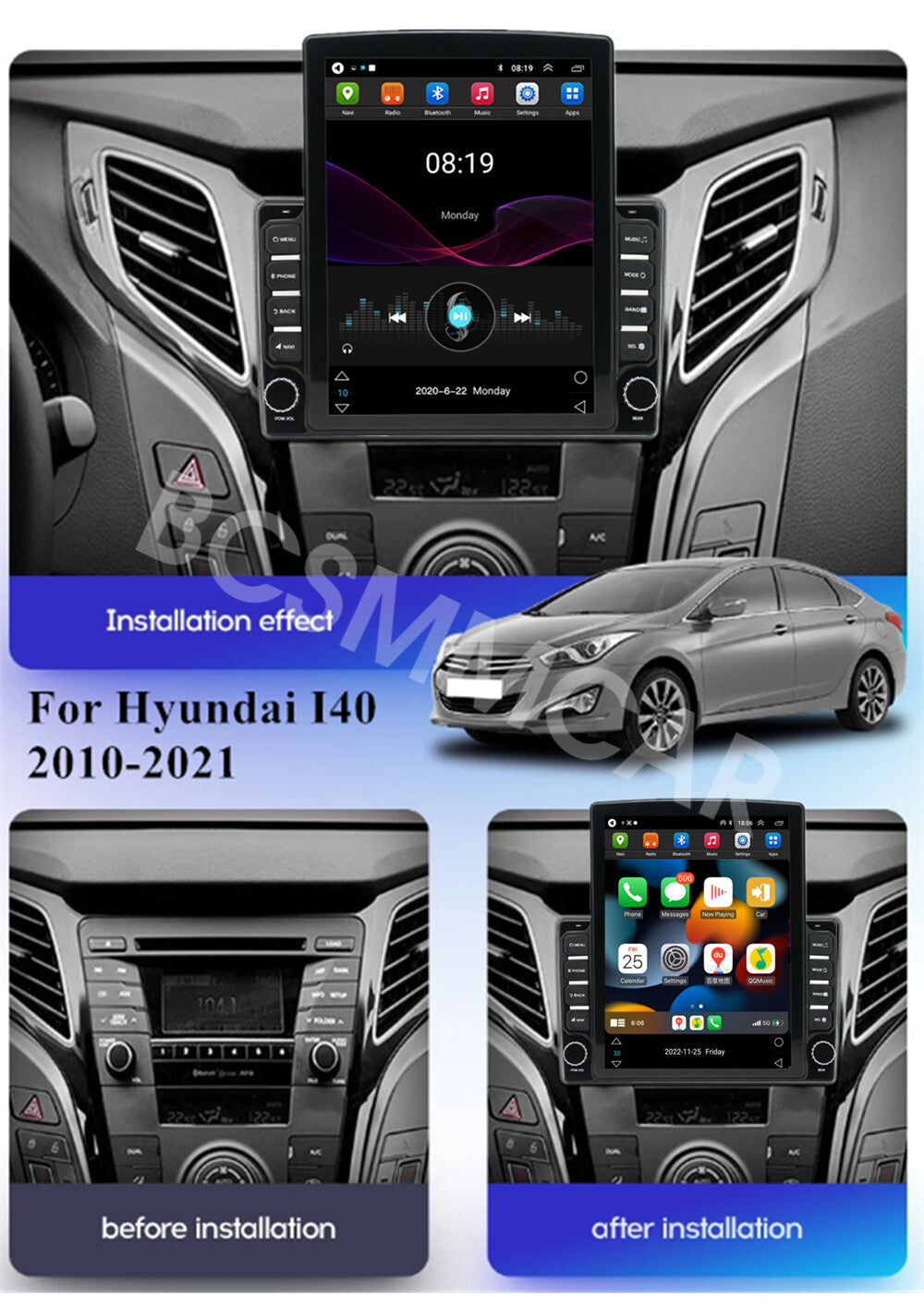 For CarPlay 9.7in Car Stereo Radio Touch Screen Fit for Hyundai I40 2010-2021