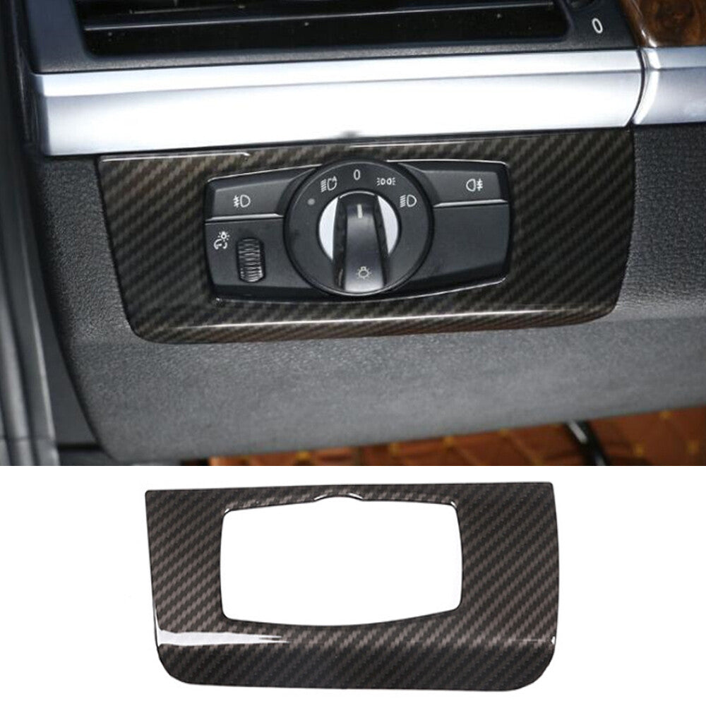 Carbon ABS Interior Headlight Switch Button Trim for BMW X5 E70 X6 E71 2008-2013