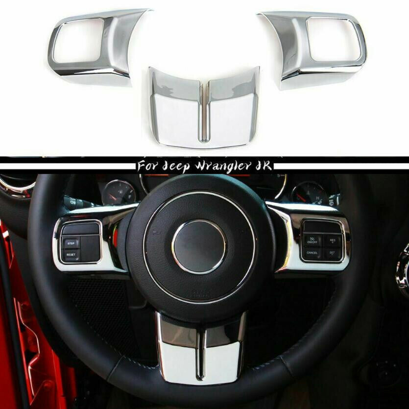 For 2011-2017 for Jeep for Wrangler JK ABS Chrome Interior Steering Wheel Cover Trim 3P v