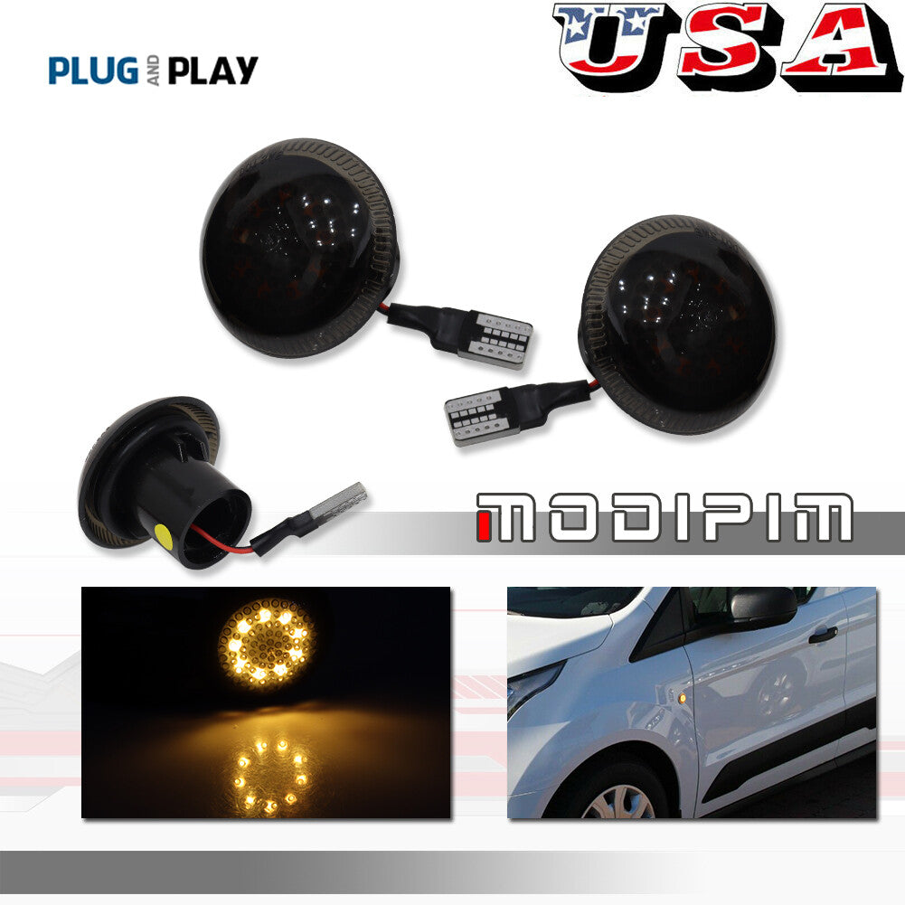 Suitable for 10+ Transit Connect side mudguard turn signal lights, smoked lens amber LED- v