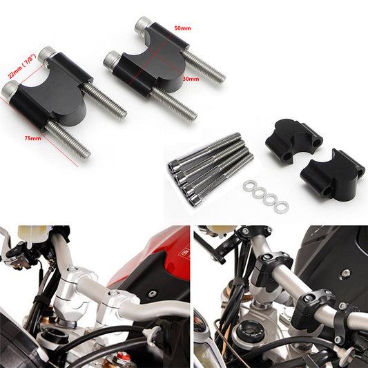 2x Black Aluminum Motorcycle 22mm 7/8 Handlebar Rise Kit Bar Mount Riser Clamps Q