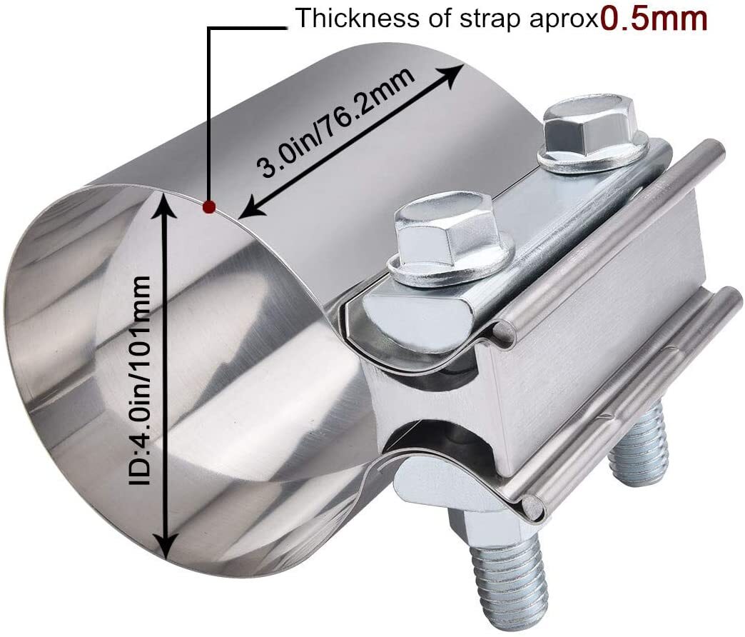 4-inch exhaust clip, 4-inch Butt connector with clip coupler, stainless steel 2-piece set