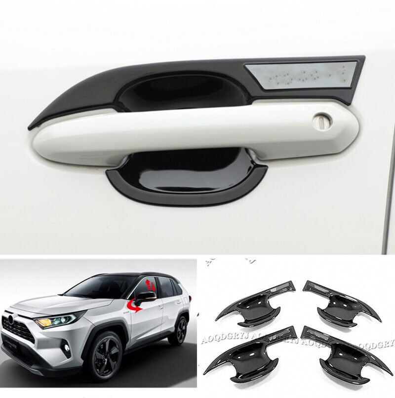 Gloss Black Style Door Handle Bowl Cover Trim Bezel 4p for Toyota RAV4 2019-2022