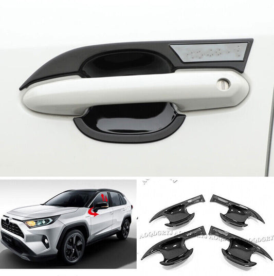 Gloss Black Style Door Handle Bowl Cover Trim Bezel 4p for Toyota RAV4 2019-2022