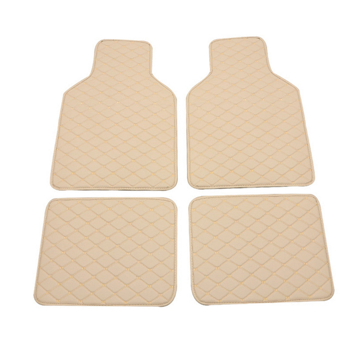 Accessory Car Floor Mats Pads Waterproof Non Slip Carpets 4Pcs Beige PU Leather