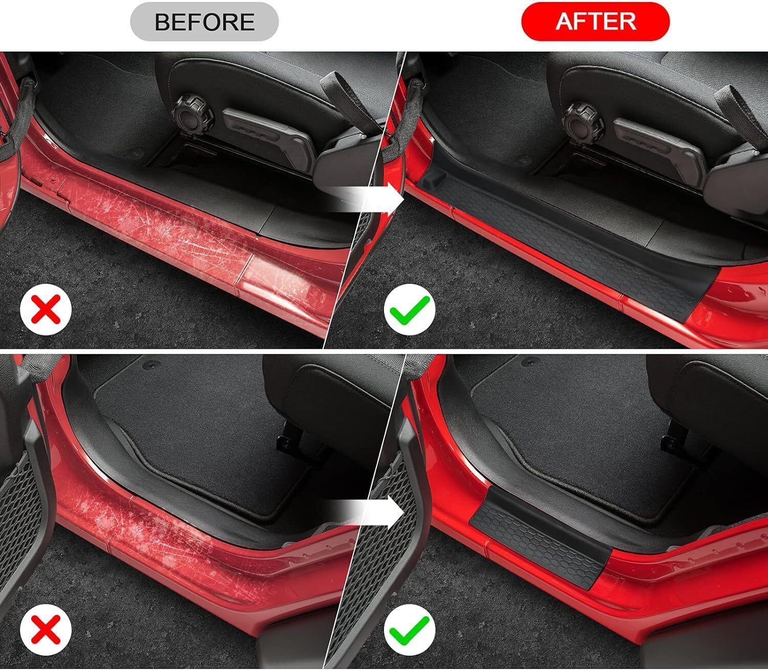 4pcs Door Sill Guards Scuff Plate Covers for Jeep Gladiator for Wrangler 2018-2024