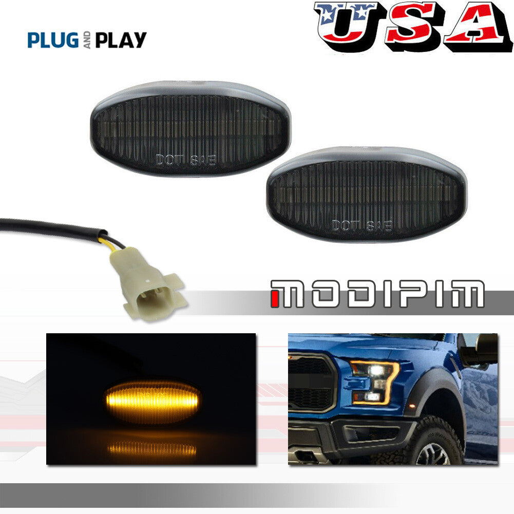 For 17 on for F150 SVT Smoked 12-SMD Amber LED Fender Side Marker Lights - v