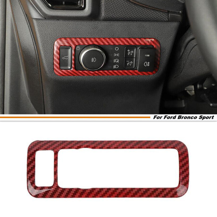 Red Carbon Headlight Switch Cover Trim Accessories For Bronco Sport 21-2024 v