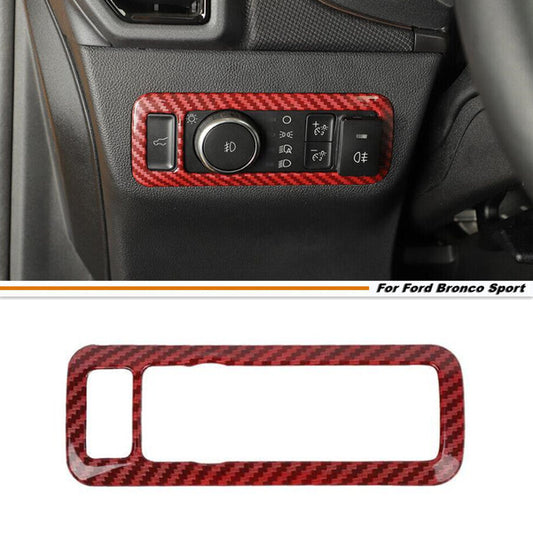 Red Carbon Headlight Switch Cover Trim Accessories For Bronco Sport 21-2024 v