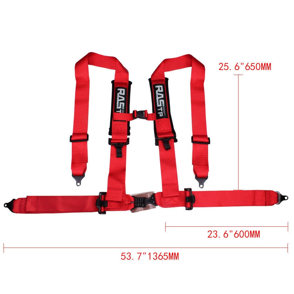 Red 4 Point 3 Racing Style Harness Belt 4PT Camlock Quick Release Q