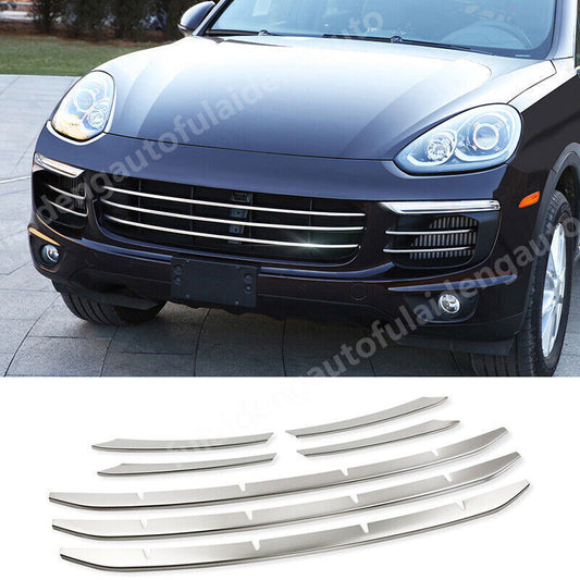 7x for Porsche for Cayenne 2015-17 Chrome Steel Front Grilles Grill Cover Strip Trim