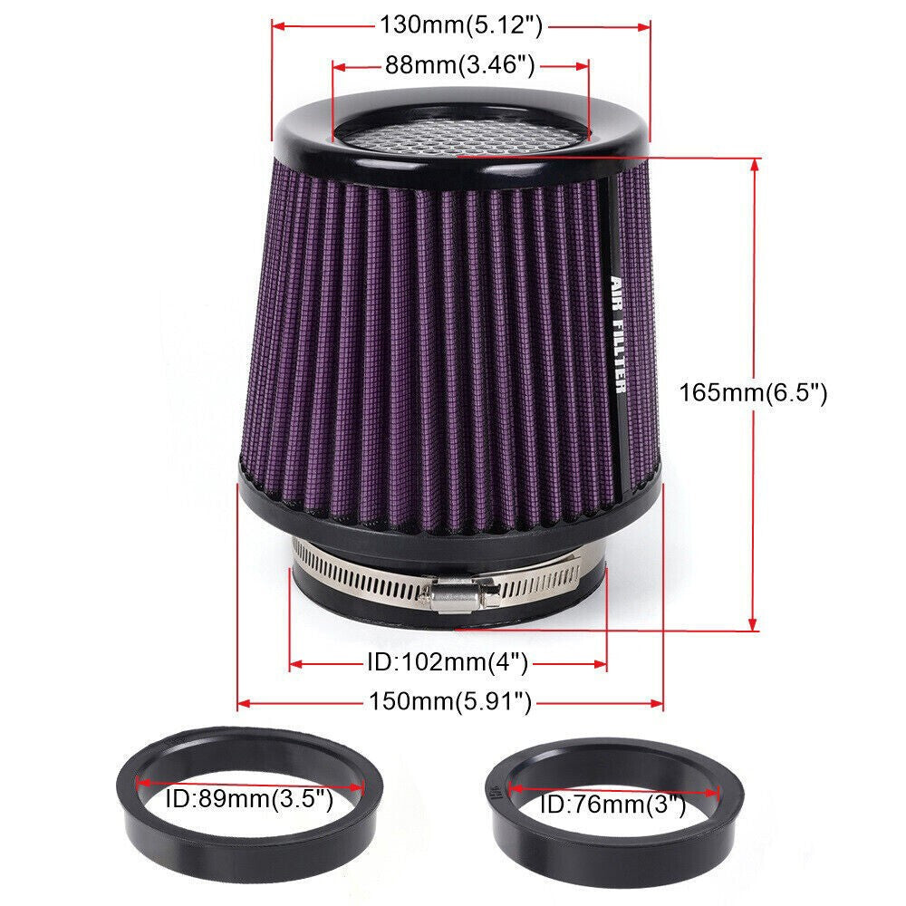 Purple High Performance Cold Air Intake Air Filter 3, 3.5, 4 Inlet, 6.5 Tall Q