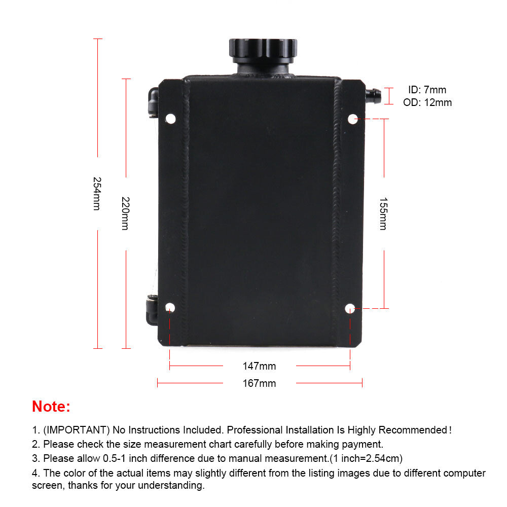 2L Aluminum Radiator Coolant Overflow Bottle Recovery Water Tank Reservoir Black