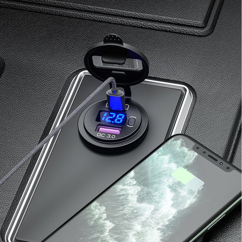 1-Piece QC3.0+PD Dual USB Fast Charger Socket Power Socket Part for Cars and Motorcycles n