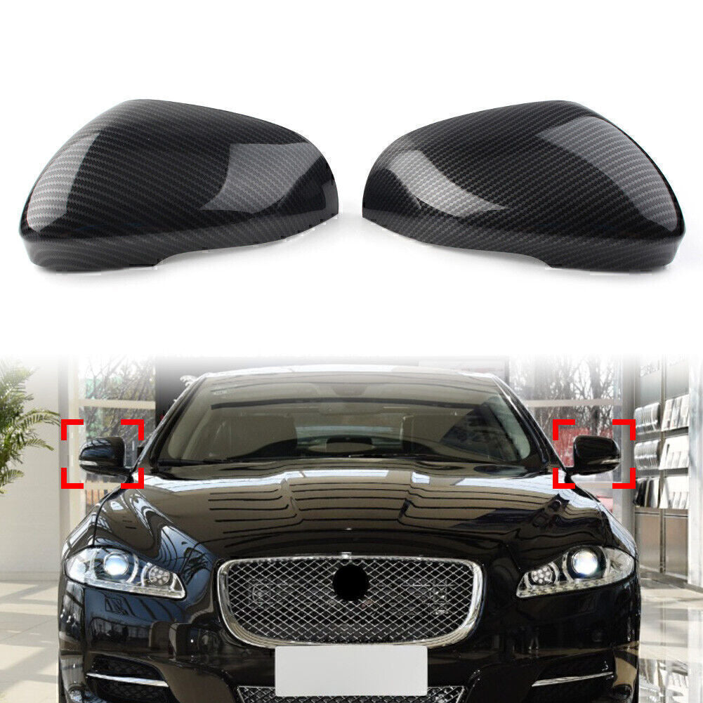 1Pair Carbon Fiber Rear Side View Mirror Cover Cap for Jaguar XF XFR XFR-S XJ