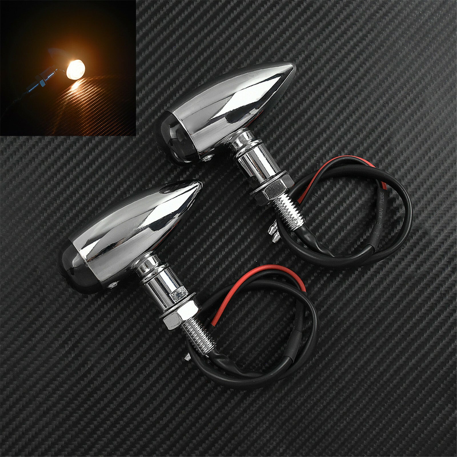 2X 10mm Chrome Bullet Amber Turn Signal Indicator Flasher Light Fit for Harley