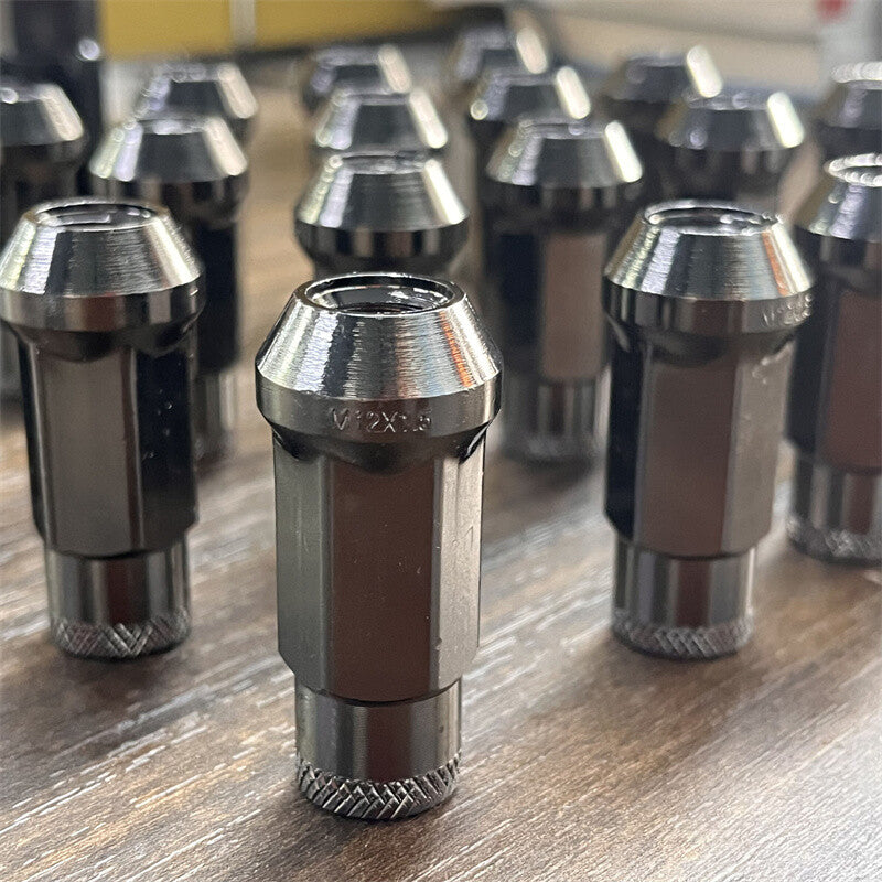 20pcs M12x1.5 Lug Nuts 48mm Steel Open End Wheel Nuts Bolts w/ Socket Gun Black