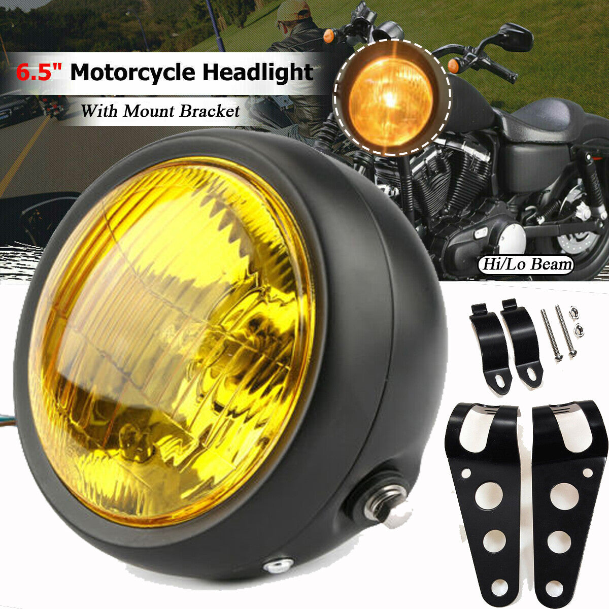 6.5 Motorcycle Headlight LED Lamp Hi/Low Bracket For Bobber Chopper Cafe Racer