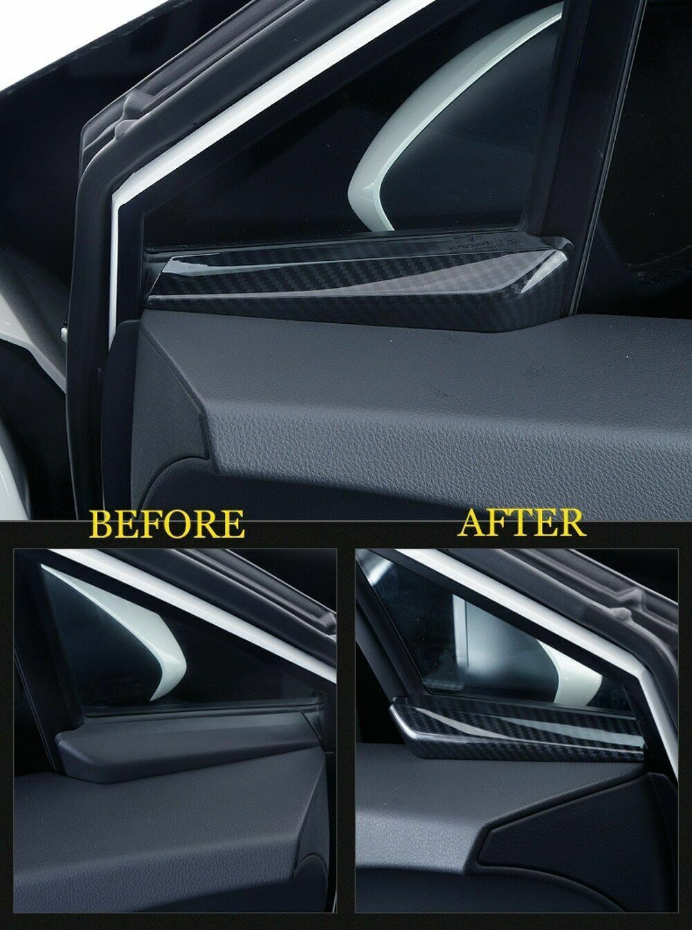 For C-HR CHR 2016-2022 Carbon Fiber 2PCS Door Window A Pillar Post Cover Trim