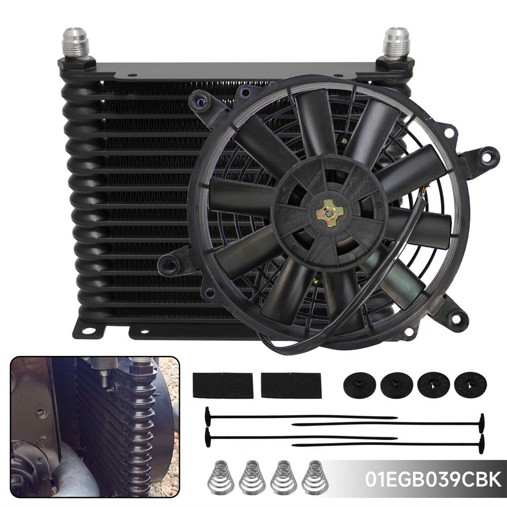 32mm 15 Row AN8 Aluminum Engine Transmission 226MM Oil Cooler + 7 Electric Fan