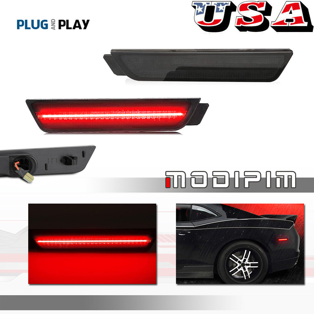 Smoked Lens Red LED Rear Side Marker Reflector Lights for 2010 - 2015 for Camaro - v